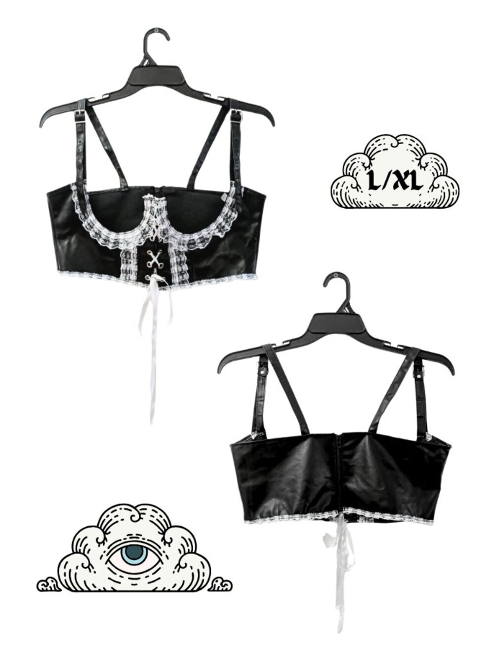 Maidcore Coquette Goth Faux Leather Lace Underwire Bustier Corset Crop Top L/XL